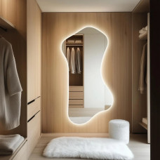 Настенное бесформенное зеркало вертикальное в полный рост с парящей интерьерной подсветкой E044 